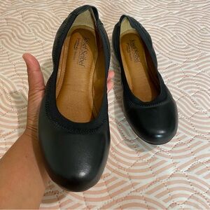 JOSEF SEIBEL Women's Ballet Flat Double Air Black Leather Slip-OnShoes